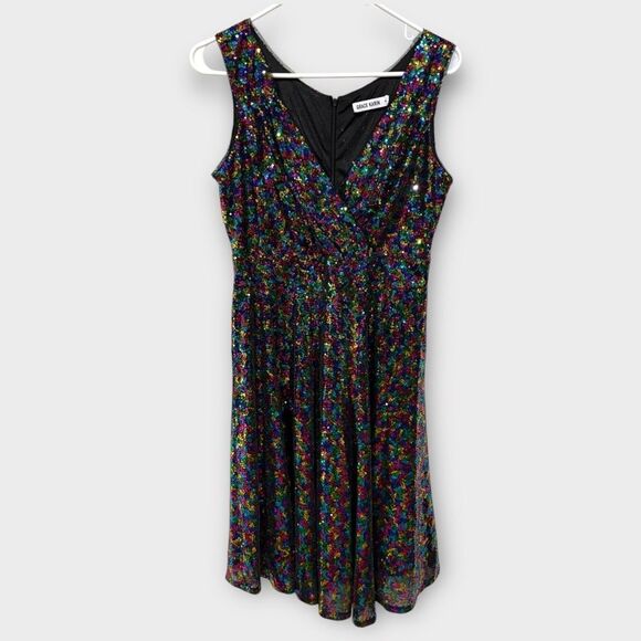 GRACE KARIN Sequin Multi Color Rainbow Faux Wrap Party Cocktail Mini Dress Sz M - Picture 2 of 6